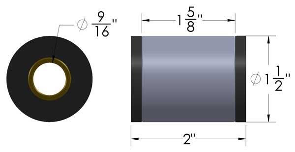 DOM Sleeve & Poly Bushing 2 Inch Mounting Width 9/16" Bolt Hole