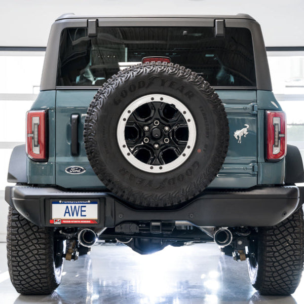 AWE Tuning 0FG Dual Rear Exit Exhaust with Chrome Silver Tips and BashGuard | 2021+ Ford Bronco