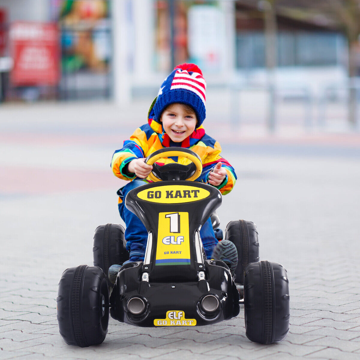 Black Babyjoy Go Kart Kids Ride On Car - Pedal Powered 4 Wheel Racer Toy