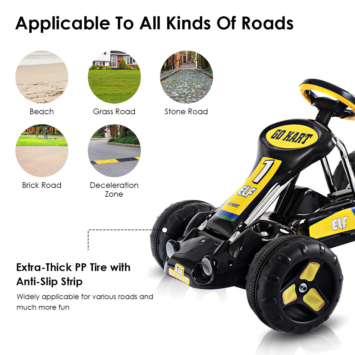 Black Babyjoy Go Kart Kids Ride On Car - Pedal Powered 4 Wheel Racer Toy