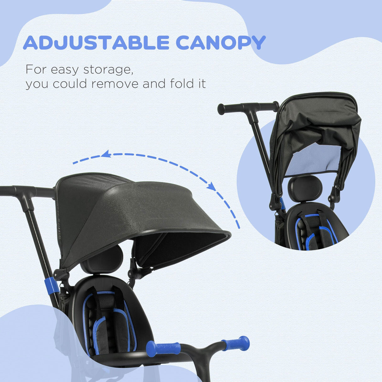 Blue Qaba Toddler Tricycle with Adjustable Aluminum Frame and Push Handle