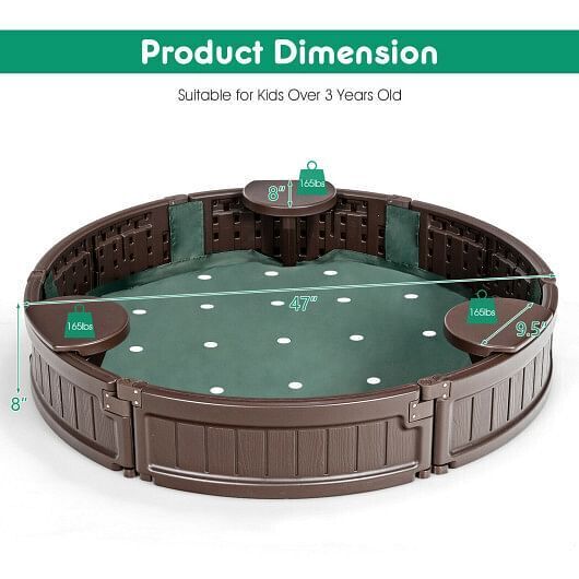 Brown Corner Seat Sandbox with Convenient Built-in Cover
