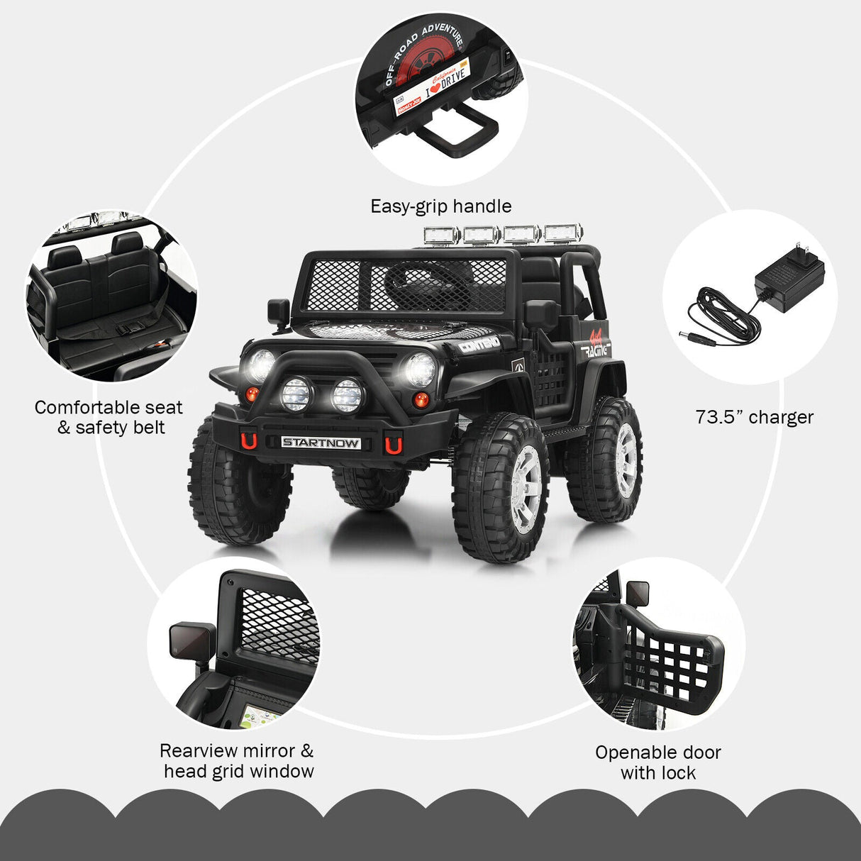 Costway 12V Kids Ride On Truck with Remote Control, Lights, and Music - Black