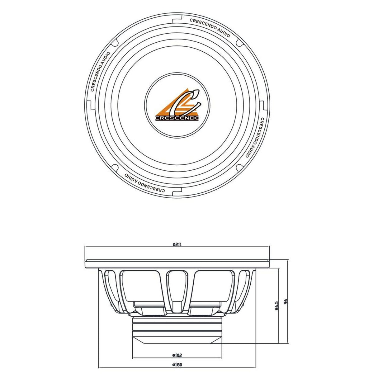 Crescendo Audio UN-8 8" 300W RMS Midrange Loudspeaker 4-Ohm (Single) Crescendo Audio