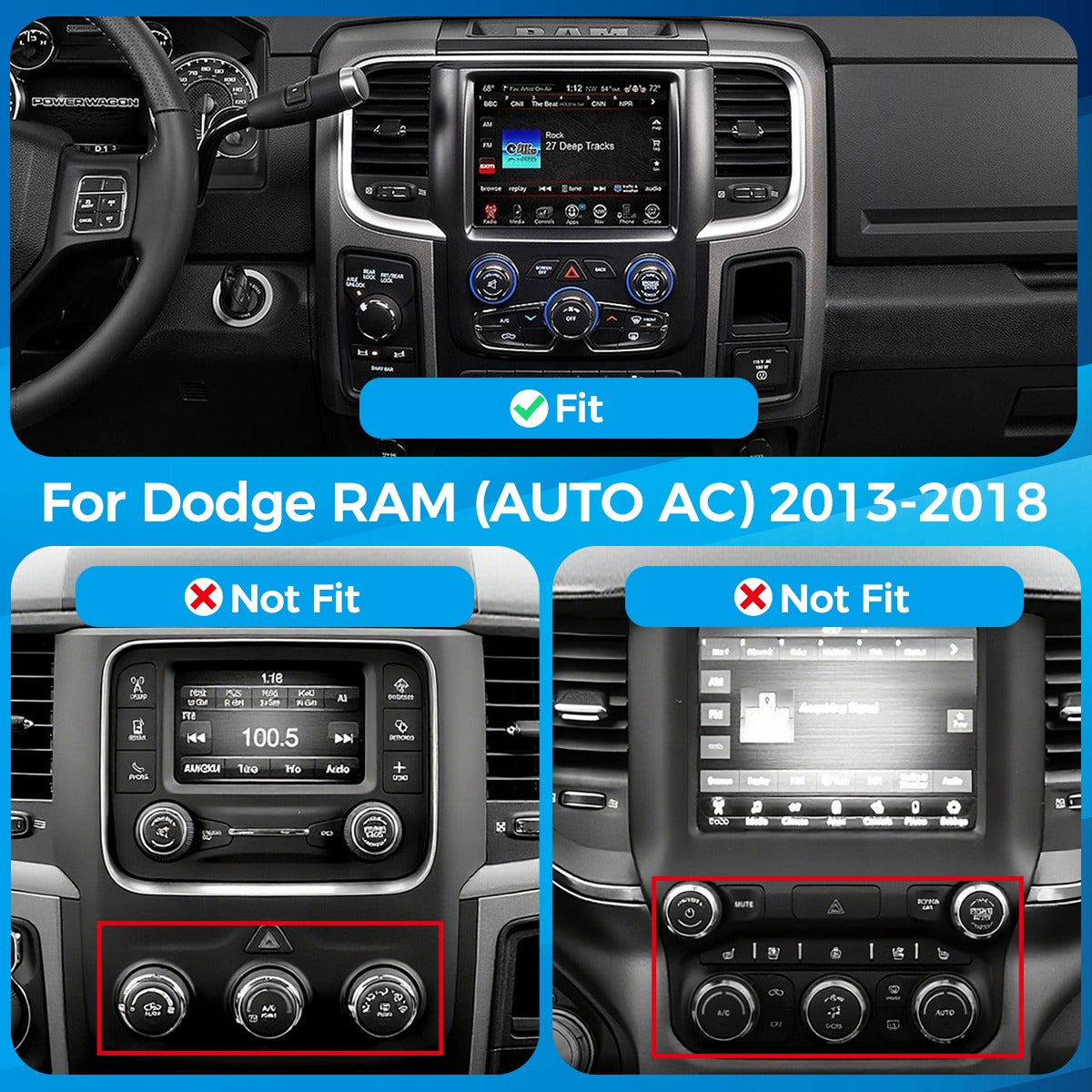 VISION 9” Custom-Fit Car Stereo for Dodge Ram Auto AC 2013-2018