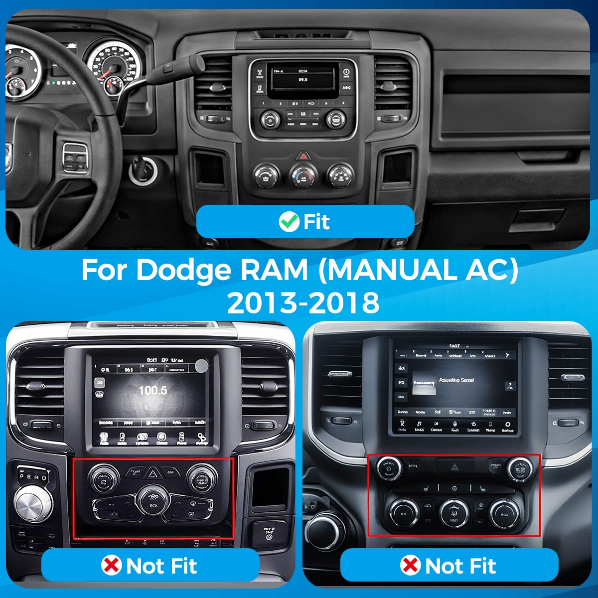 VISION 9” Custom-Fit Car Stereo for Dodge Ram Manual AC 2013-2018