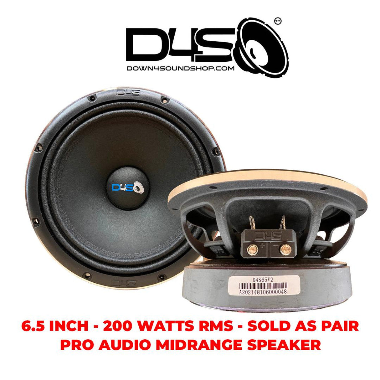 Down4Sound D4S-65 V2 6.5" 200W RMS Midrange Speakers 4-Ohm (Pair) Down4Sound