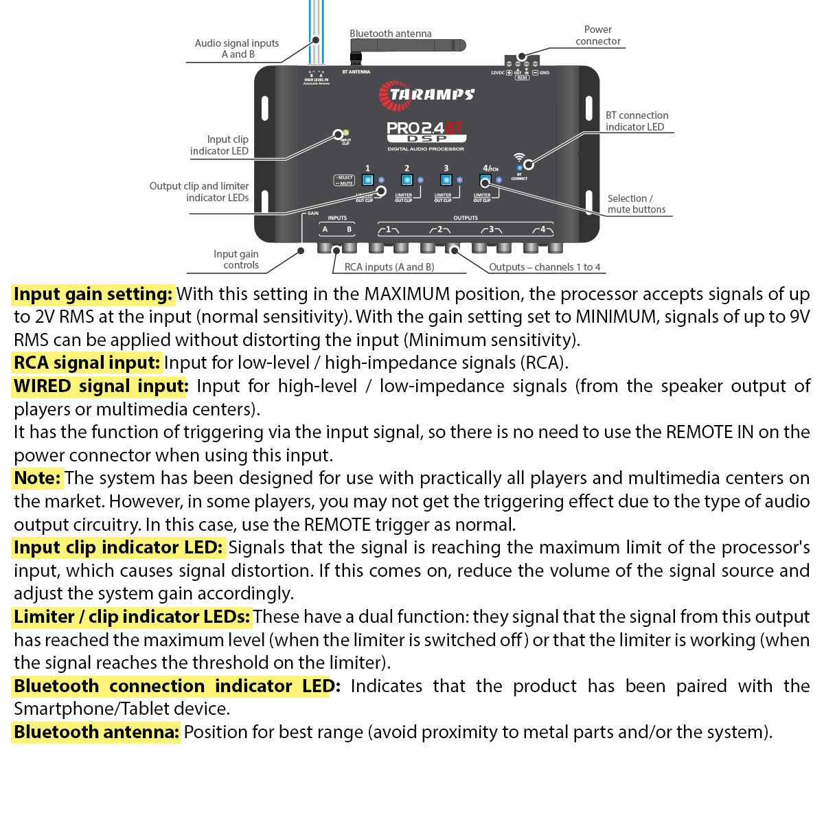 Taramps PRO 2.4 BT Bluetooth Audio Processor Taramps USA
