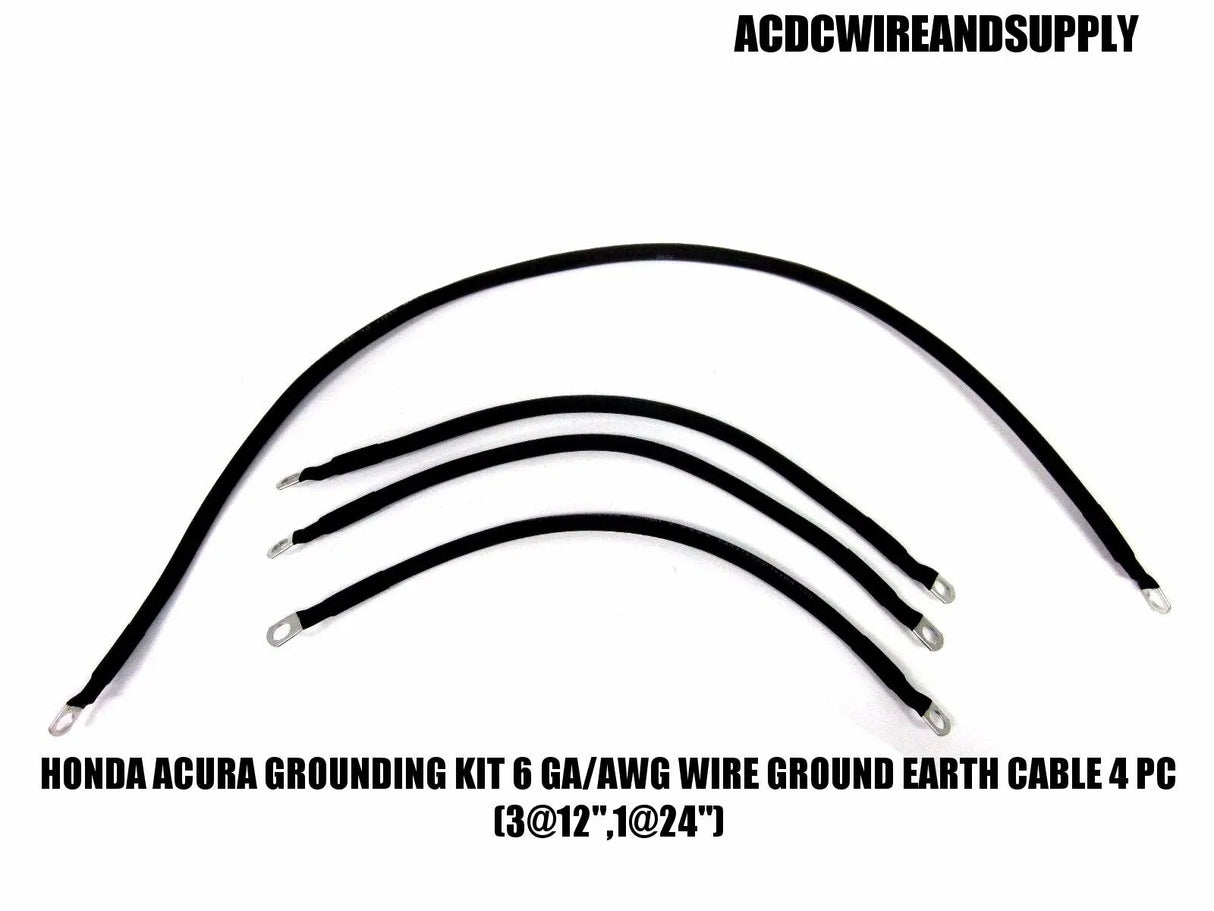 HONDA ACURA GROUNDING KIT # 6 GAUGE WIRE GROUND EARTH CABLE 4 PC (3@12",1@24") ACDCWIREANDSUPPLY