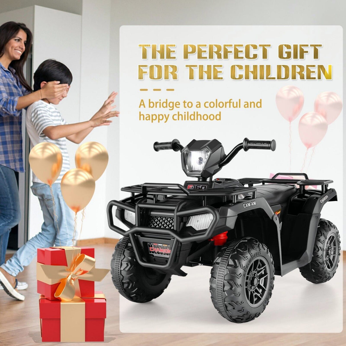 Electric 4-Wheeler Quad Car for Kids with MP3 & Light - 12V Battery Powered
