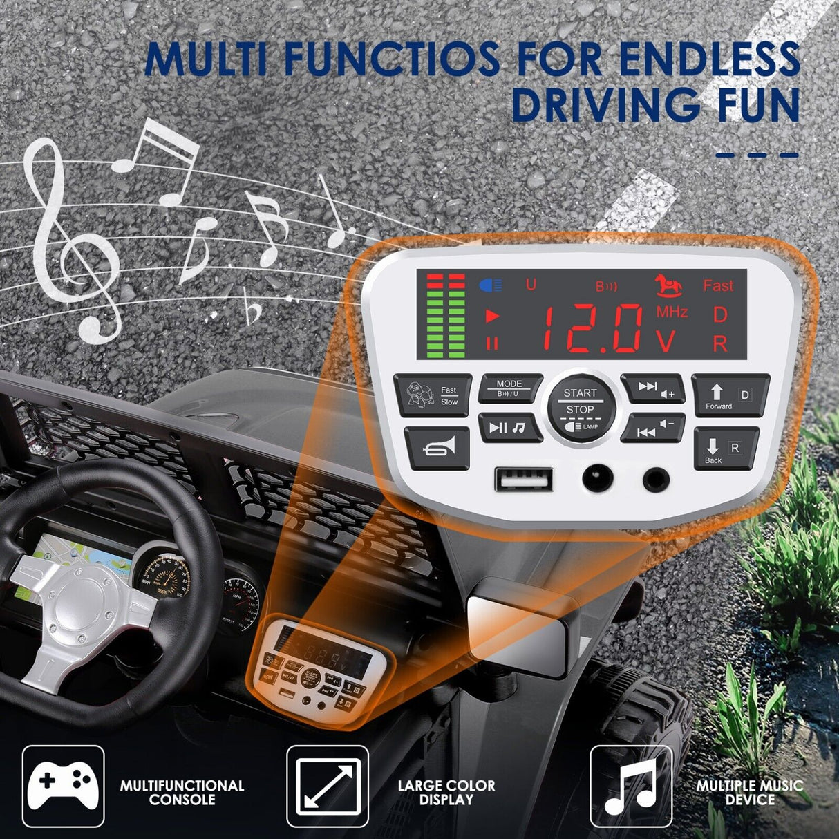 12V Electric Kids Ride on Truck with Remote Control, LED Lights, and Music