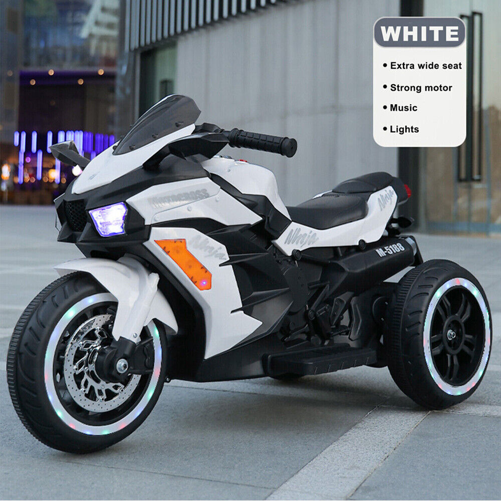 Electric 3 Wheel Motorbike for Kids with Music and LED Lights - 12V Battery Powered