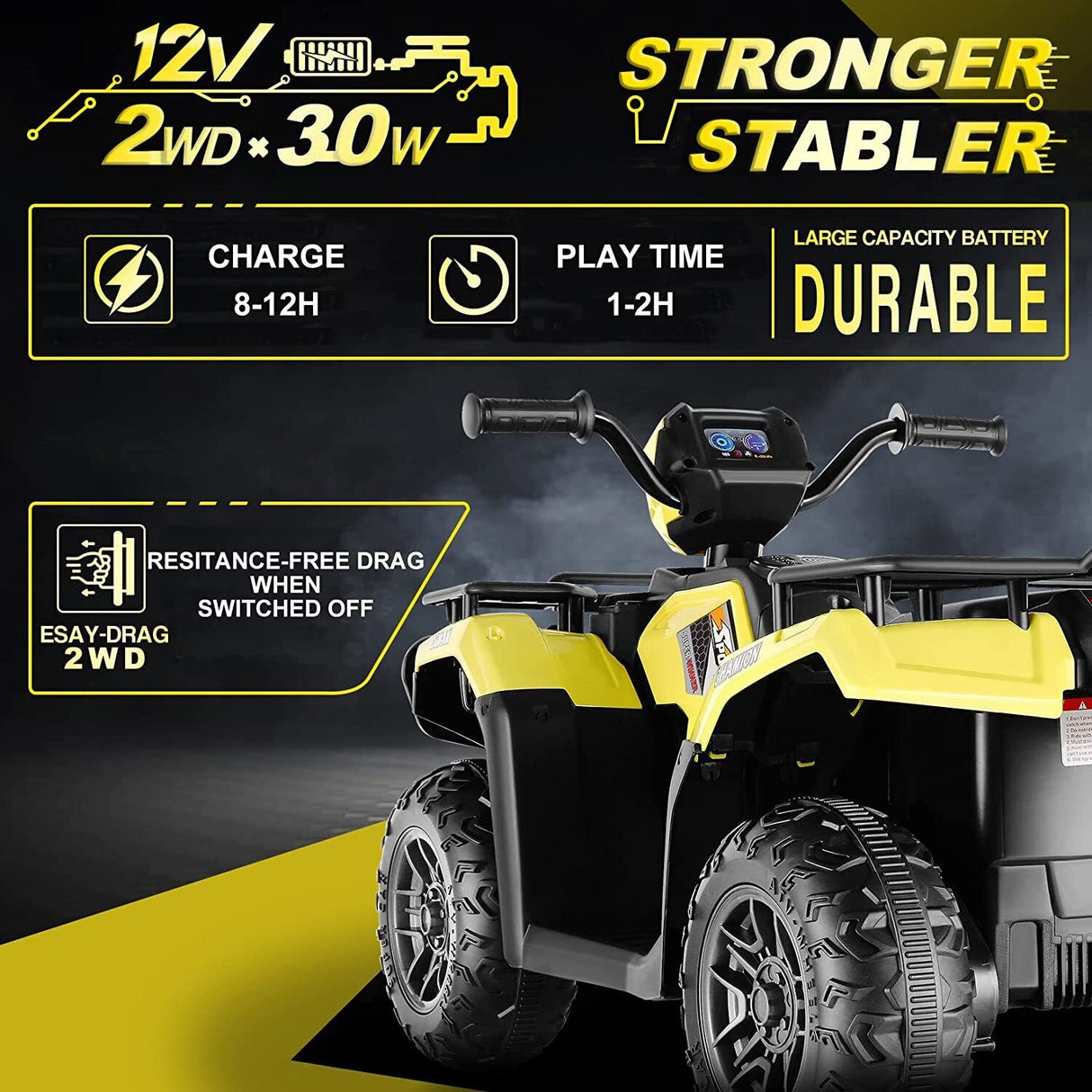 Electric Quad ATV Car for Kids - 12V Battery Powered 4-Wheeler Truck