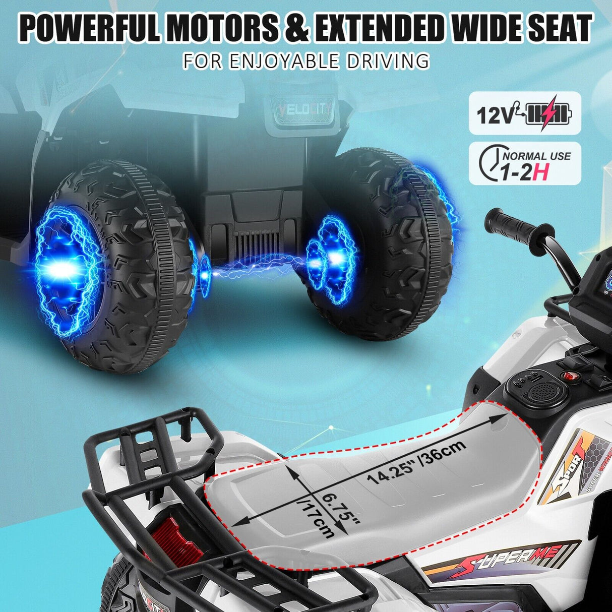 Electric 4-Wheeler ATV Quad for Kids with LED Lights, USB and MP3 Player - Suitable for Girls and Boys Aged 3-8 Years