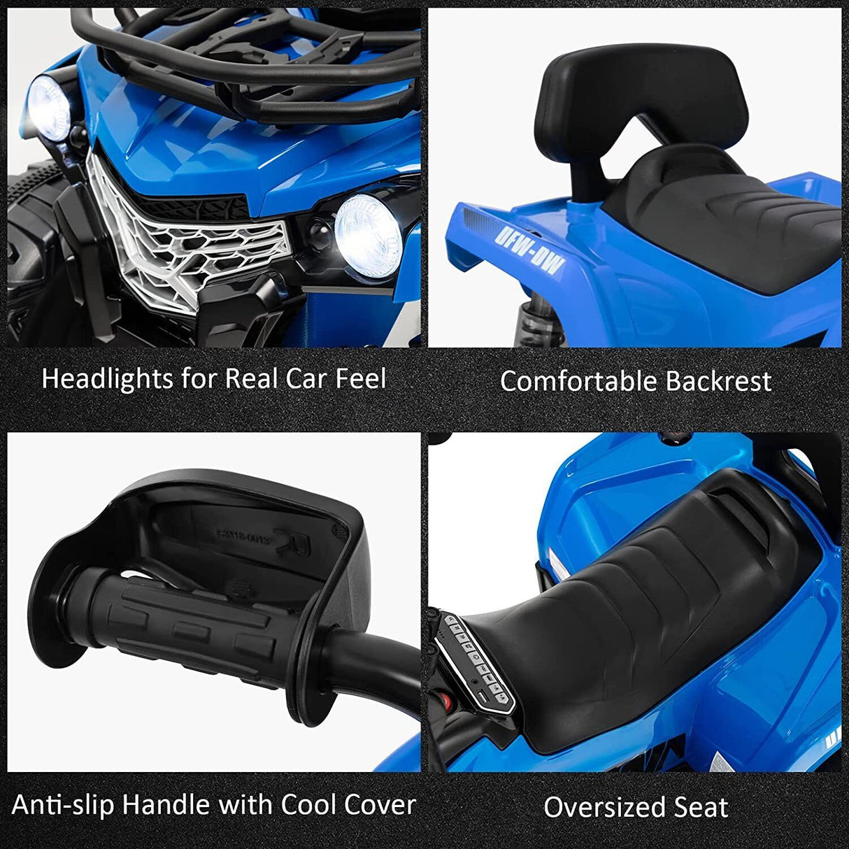 Electric 4-Wheeler ATV Quad Ride On Car for Kids with LED Lights and MP3 Player - 2 Speeds