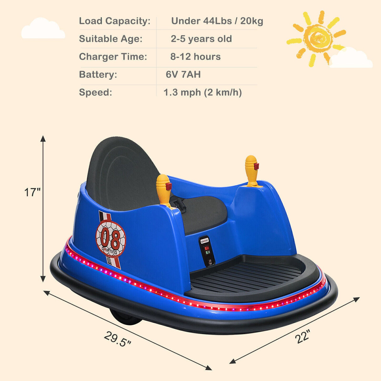 Electric Bumper Car for Kids with Lights, Music, and Parental Control - Pink/Blue
