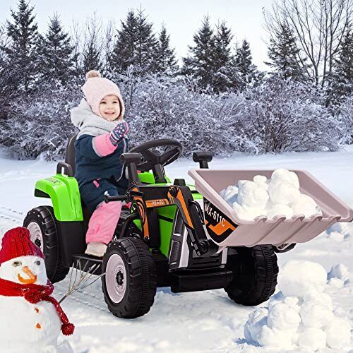 Electric Ride-On Excavator Tractor for Kids with Battery-Powered Digger and LED Lights