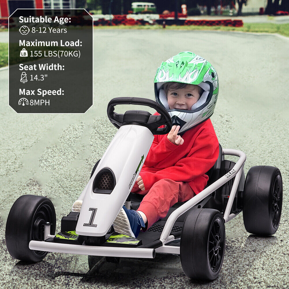 Electric Go Cart with 24V Battery, 300WX2 Motors, and 8MPH High Speed Drifting Capability