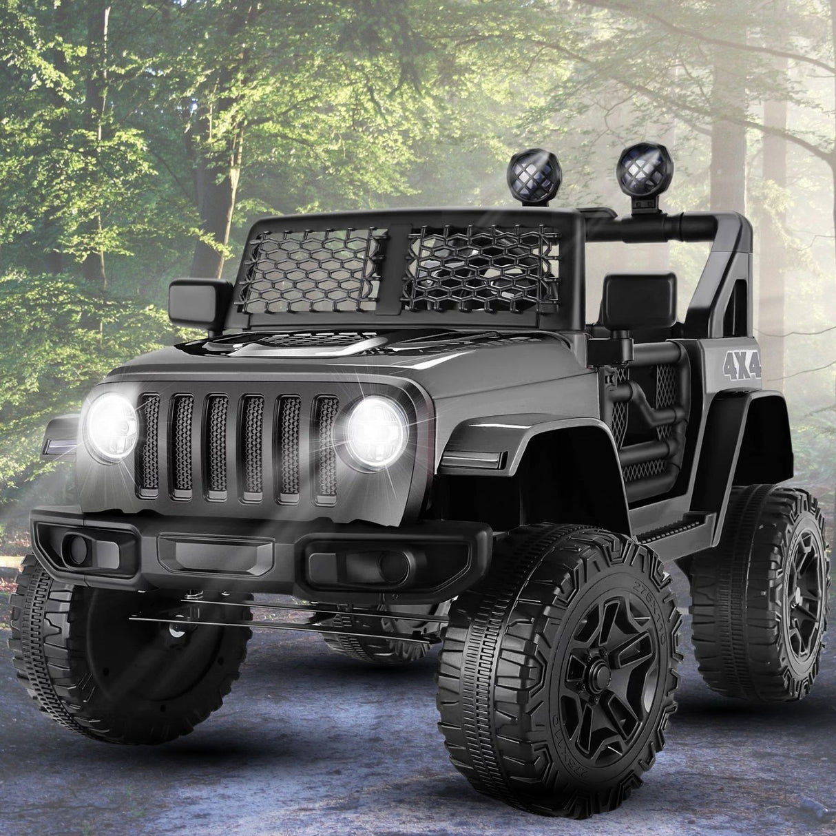 Electric Jeep Toy Car with 3 Speeds, Music, RC, USB, and Bluetooth - Perfect for Kids!