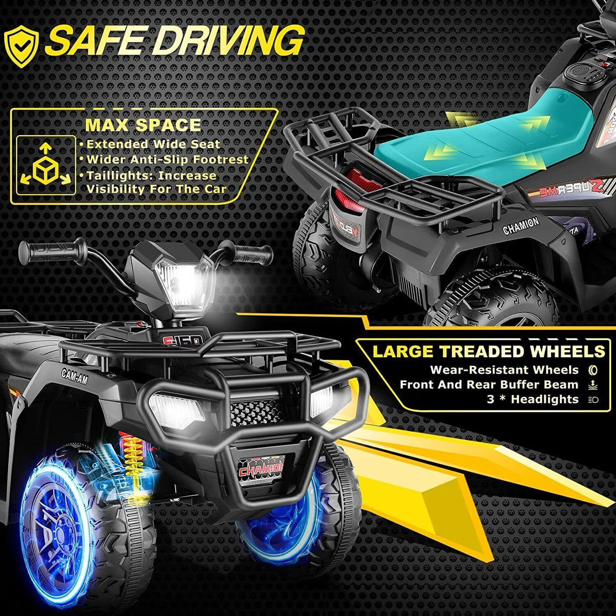 Electric 4-Wheeler ATV Quad for Kids with LED Lights, USB and MP3 Player - Suitable for Boys and Girls Ages 3-8