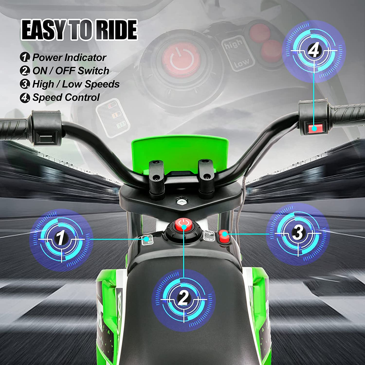 Electric Kids Dirt Bike with Training Wheels - 12V7AH Battery Powered, 2 Speeds
