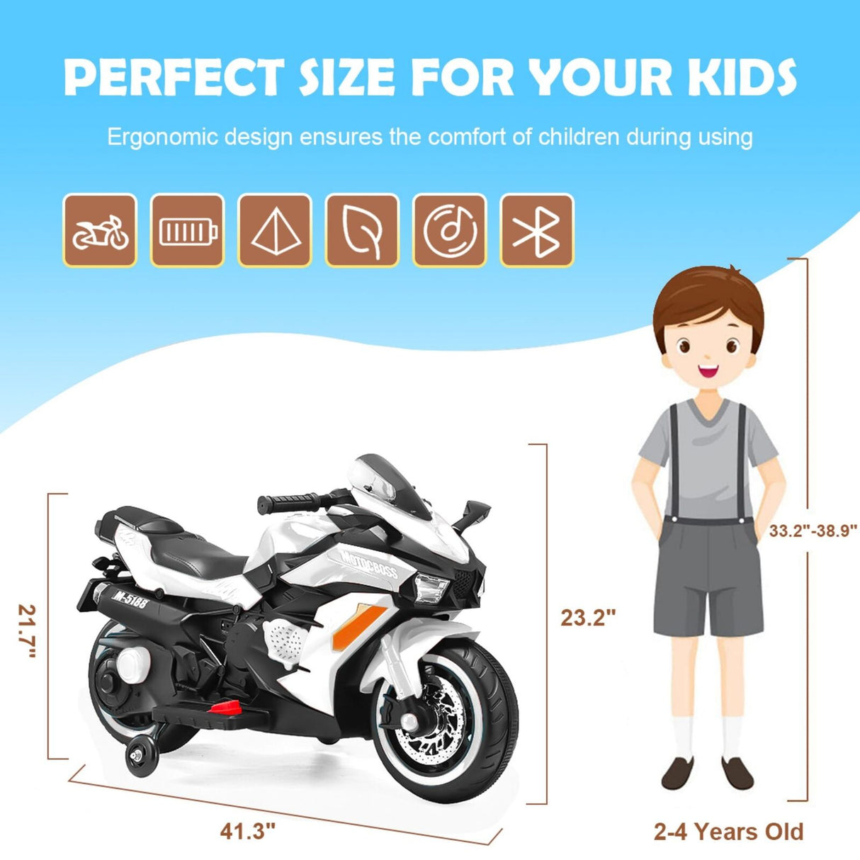 Electric Kids Motorbike with Rechargeable Battery - White