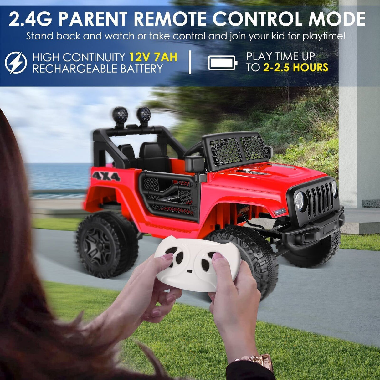 2-Seater Electric Ride-On Truck for Kids with Parental Remote Control - 12V 7AH Battery