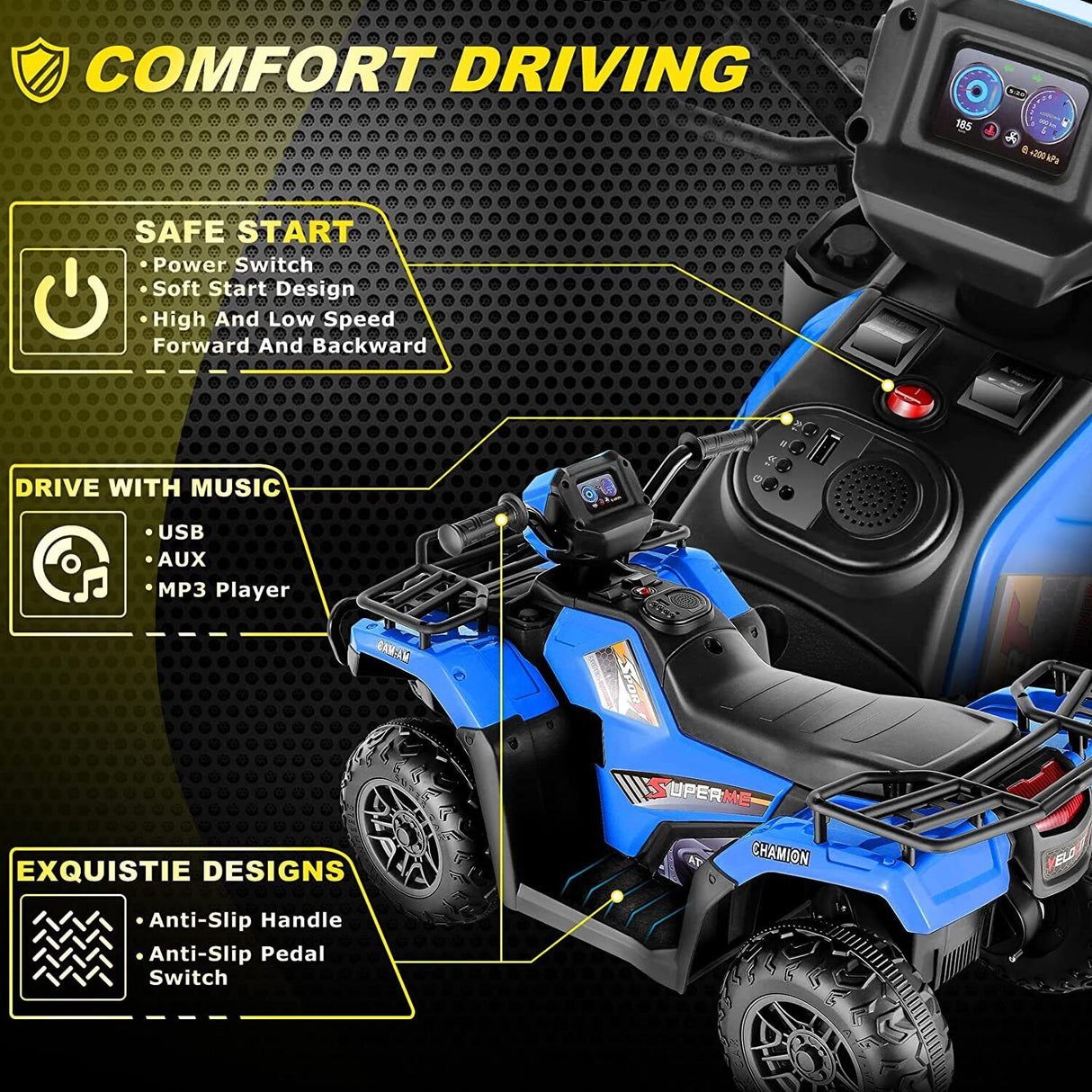 Electric 4-Wheeler ATV Quad for Kids with LED Lights, USB and MP3 Compatibility - Ideal for Boys and Girls