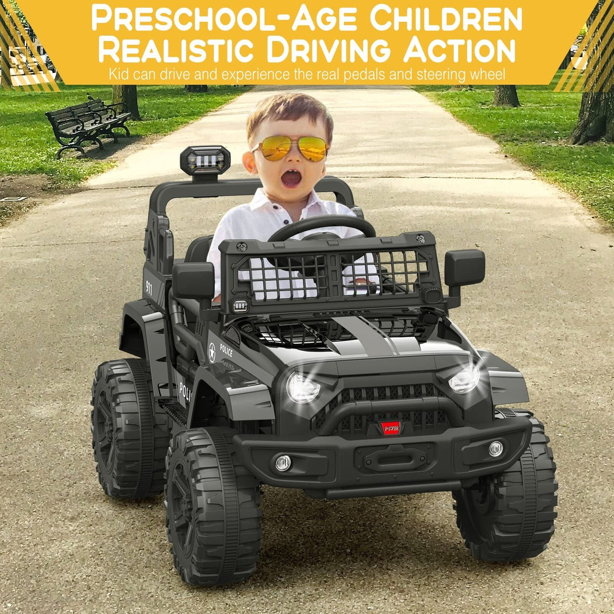 Electric Kids Ride-On Jeep SUV with 2 Speeds, Remote Control, LED Lights, and Music