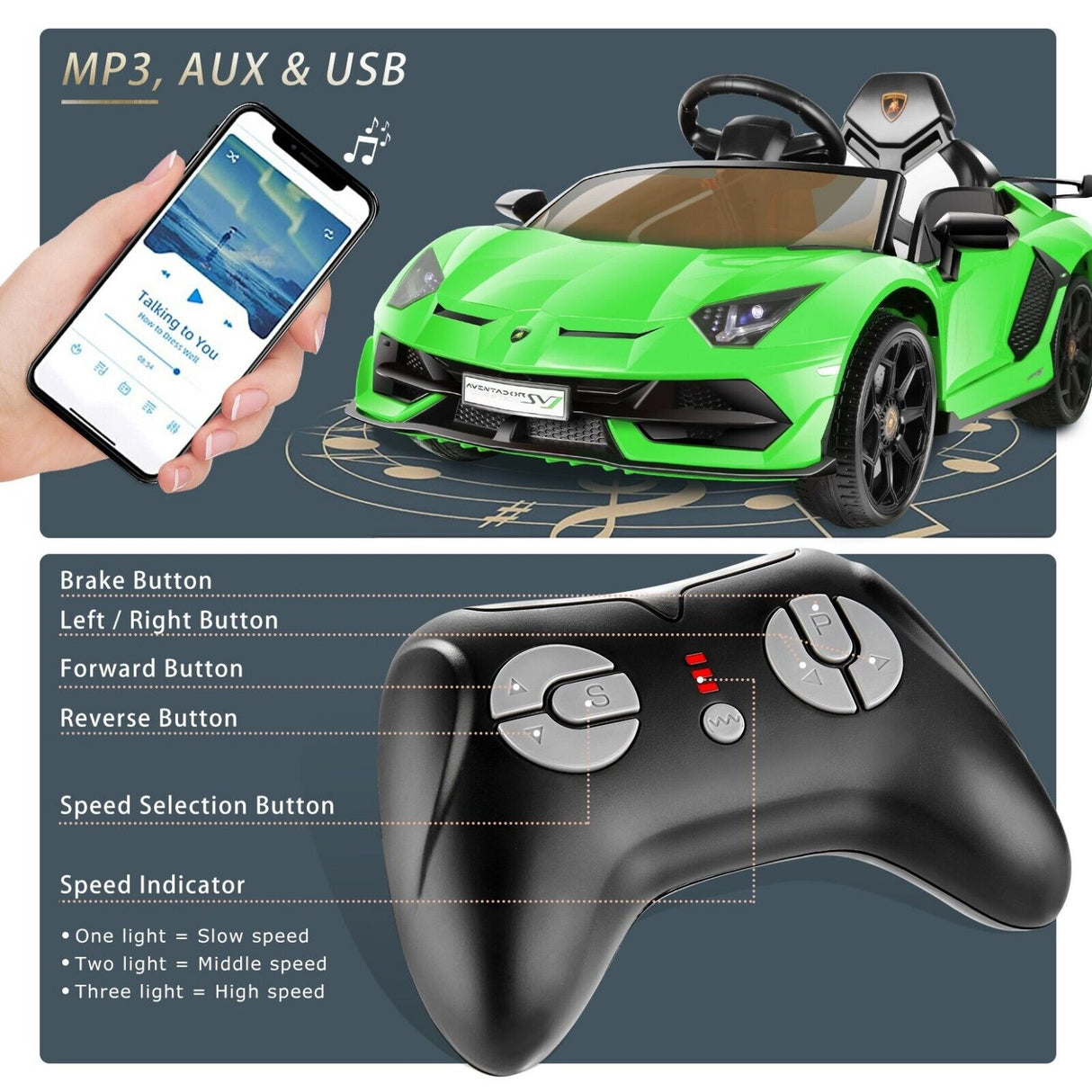 Electric Lamborghini Ride On Car for Kids with Remote Control and MP3 - Perfect Gift for Boys and Girls (12V)