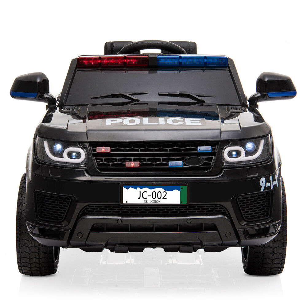 Electric Police Car for Kids with Remote Control, Flashing Lights, Music, and Horn - 12V