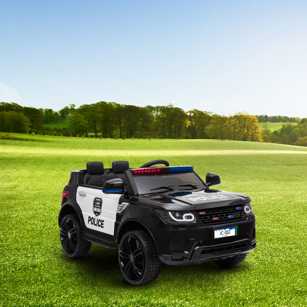 Electric Police Car for Kids with Remote Control, Flashing Lights, Music, and Horn - 12V
