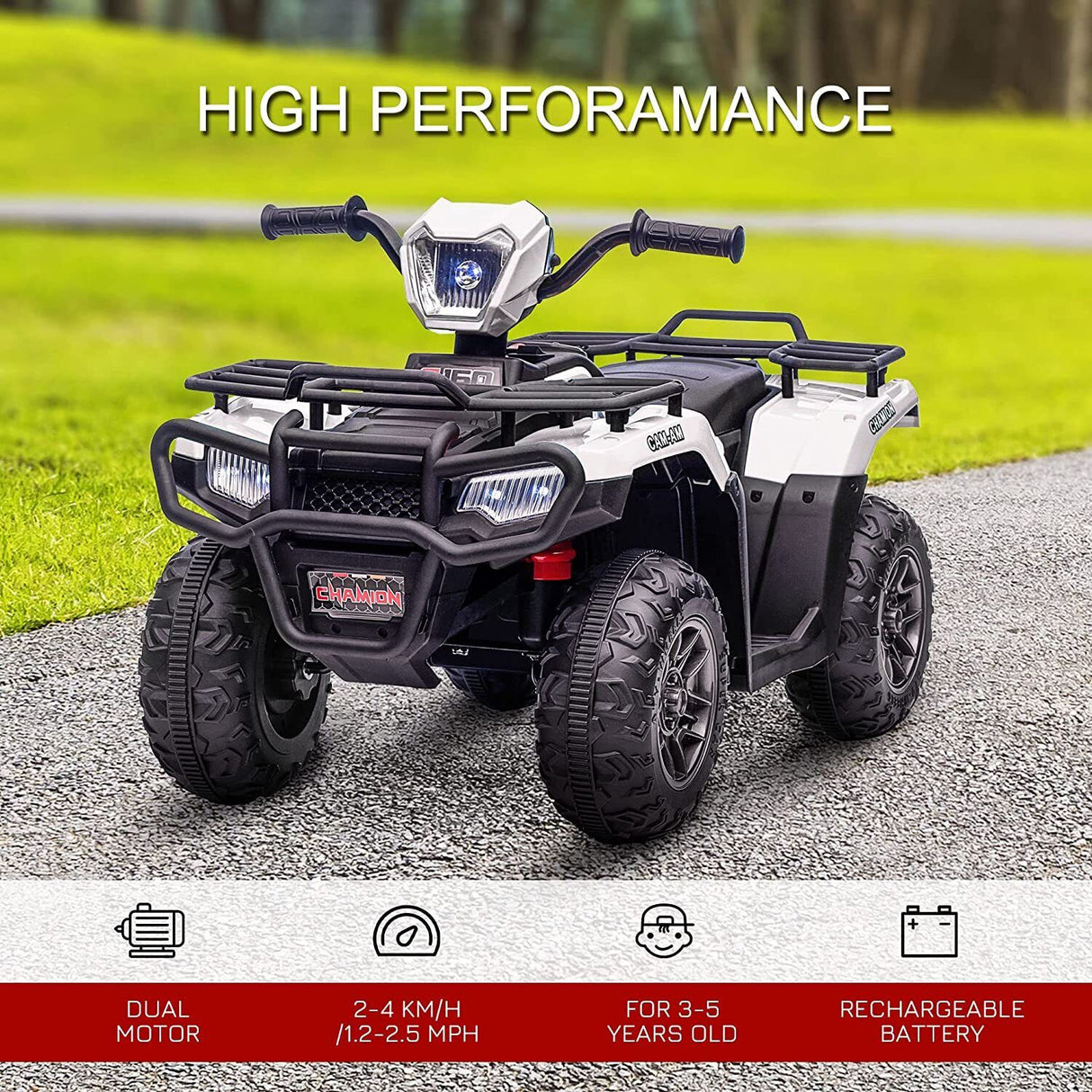 12V Battery Powered Kids Quad ATV Toy with LED Headlights