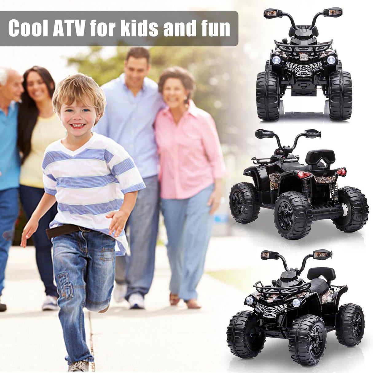 Electric Ride On ATV 4-Wheeler Quad Car for Kids with MP3 & LED Lights - Black