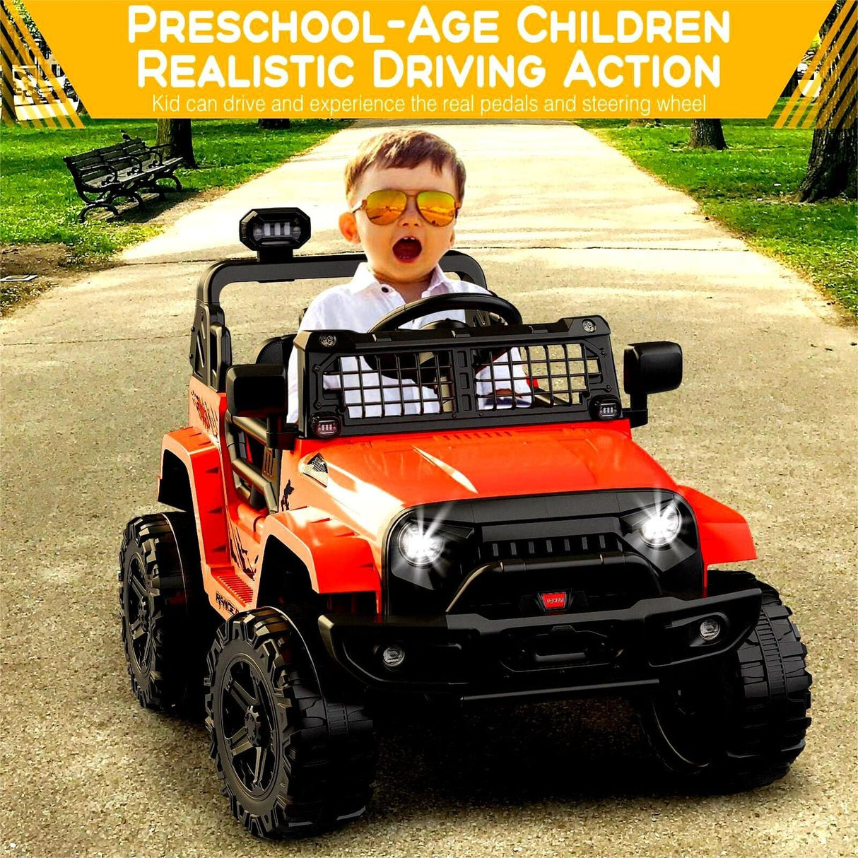 Electric Kids Ride-On Jeep SUV with 2 Speeds, Remote Control, LED Lights, and Music