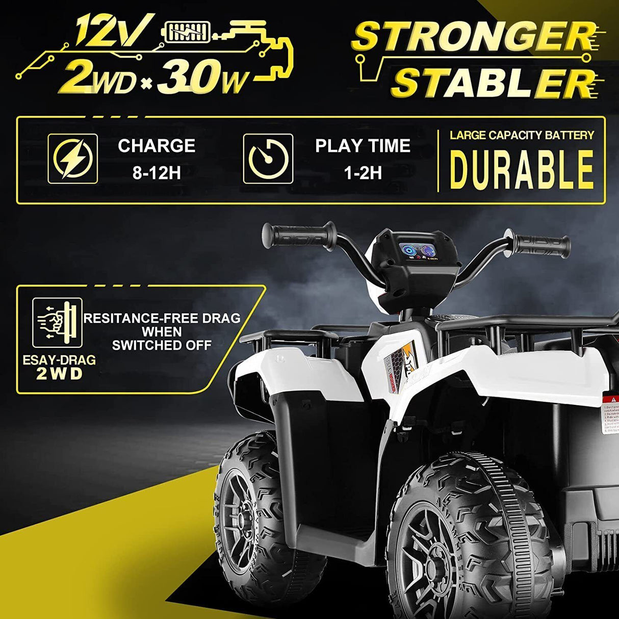 Electric Ride-On ATV Quad for Kids with LED Lights, USB and MP3 Player - Suitable for Girls and Boys