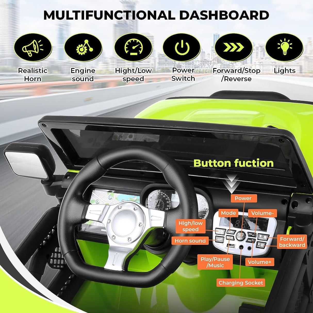 Ride On Truck for Kids with Remote Control and LED Lights - 12V Electric Car Toy