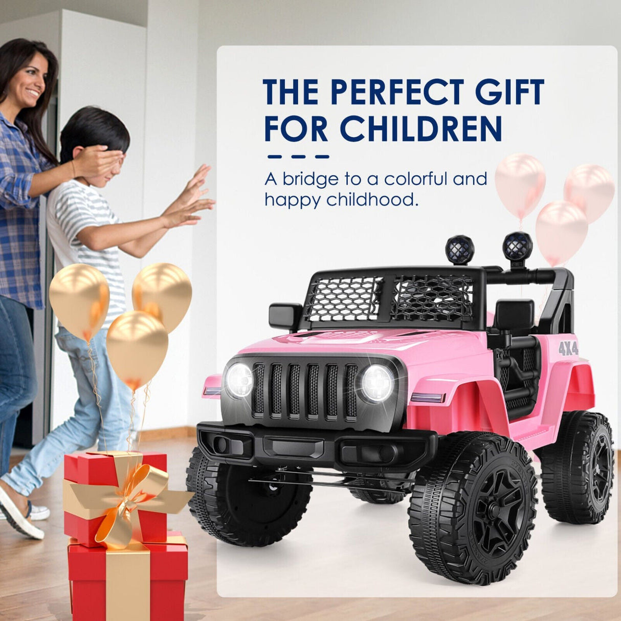 Electric Ride-On Car for Kids with 3 Speeds and Parental Remote Control - 12V LED Lights