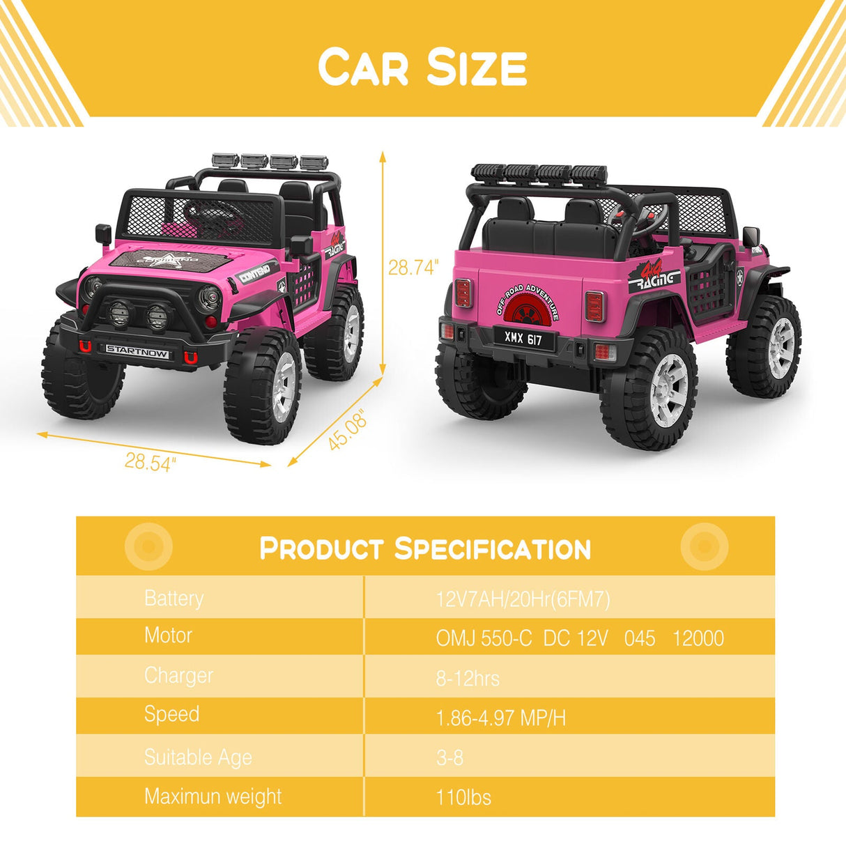 12V Electric Jeep Toy Car for Kids with LED Lights, MP3 Player, and Remote Control - Perfect Gift for Boys and Girls