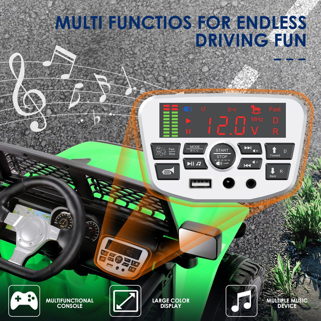 12V Ride-On Car Truck for Kids with 3 Speeds and Spring Suspension