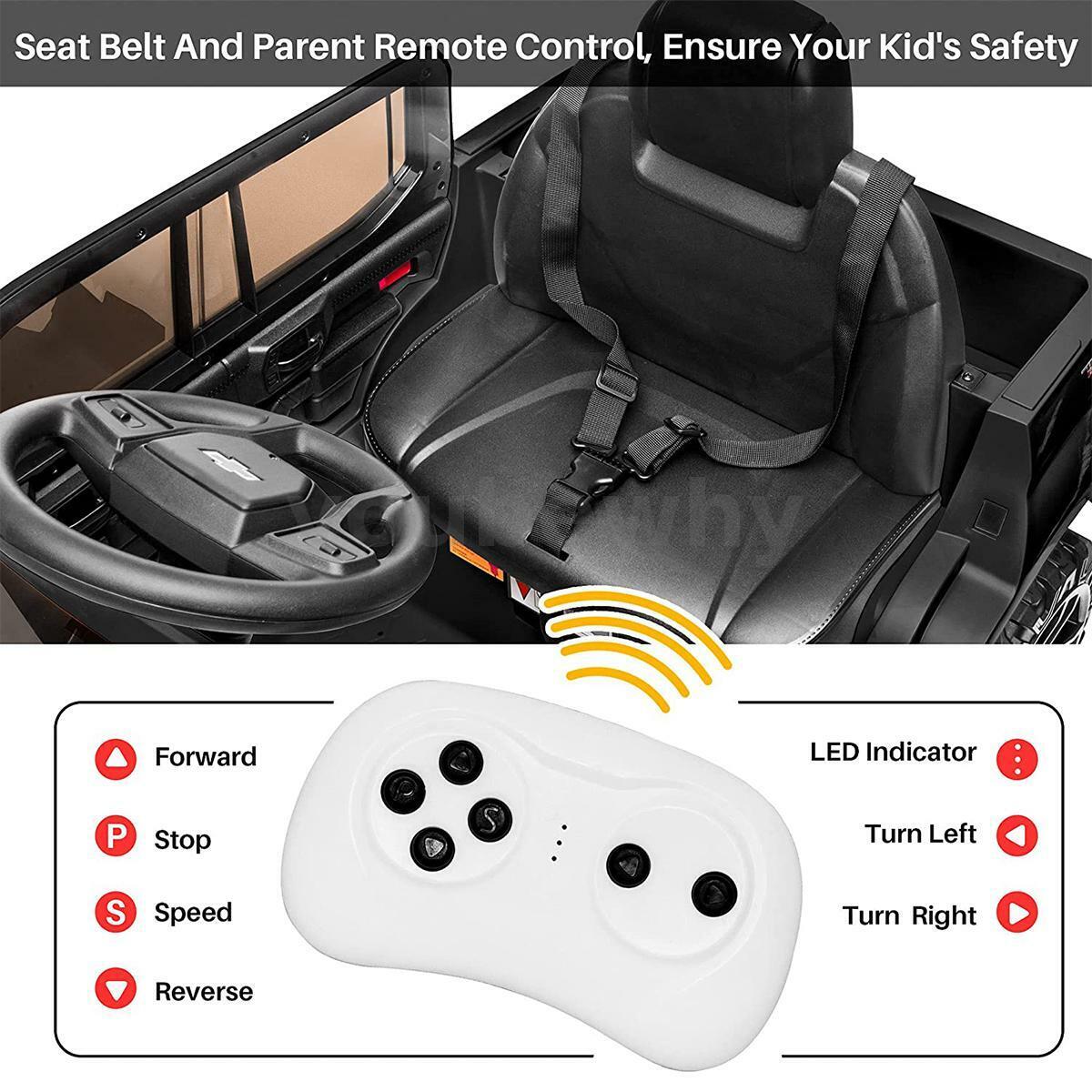 Electric Ride On Car Truck Toy with Remote Control, Music, and LED Lights - 12V Safety Power for Endless Fun!