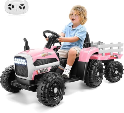 Electric Ride-On Tractor Toy with Trailer and Remote Control for Kids (12V)