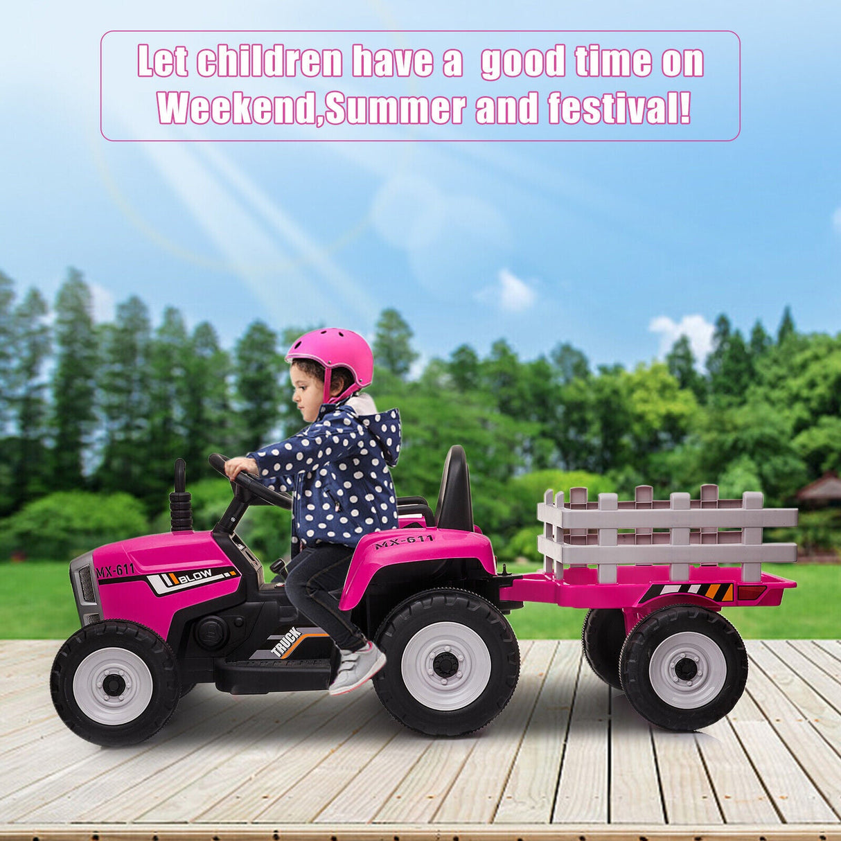 Electric Ride-On Tractor with Trailer and Music for Kids - 12V Battery-Powered Vehicle Toy
