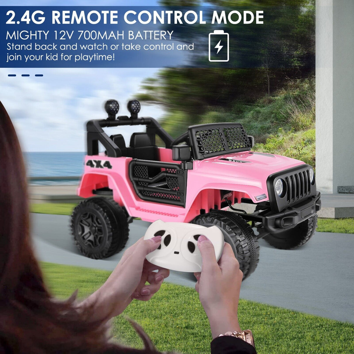 12V Kids Ride-on Truck with Remote Control and LED Lights - PINK*