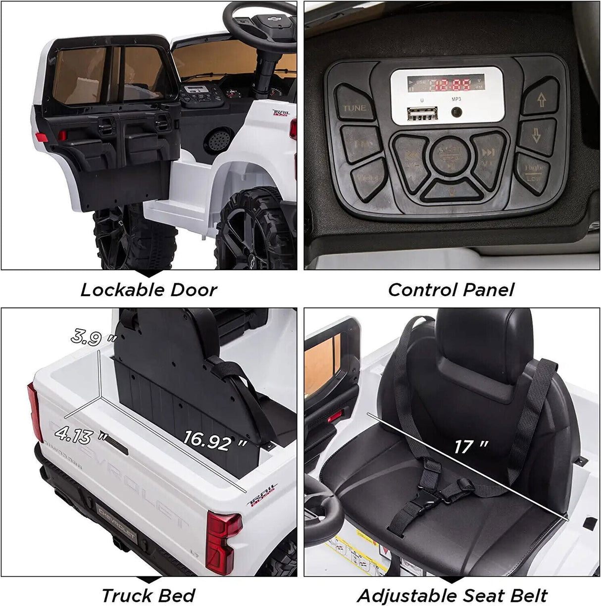 Electric Ride-On Truck for Kids with Remote Control, MP3 and Bluetooth - White
