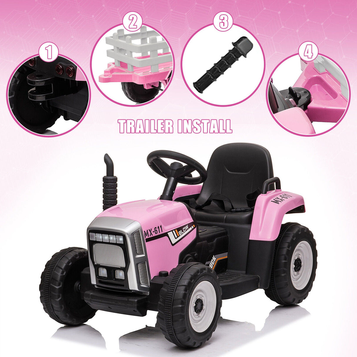 Electric Tractor with Trailer and Bucket - Battery Powered Ride On Toy for Kids