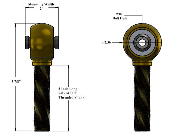 Enduro Joint 2 Inch Mounting Width 9/16" Bolt Hole 7/8-14 Right Hand Thread