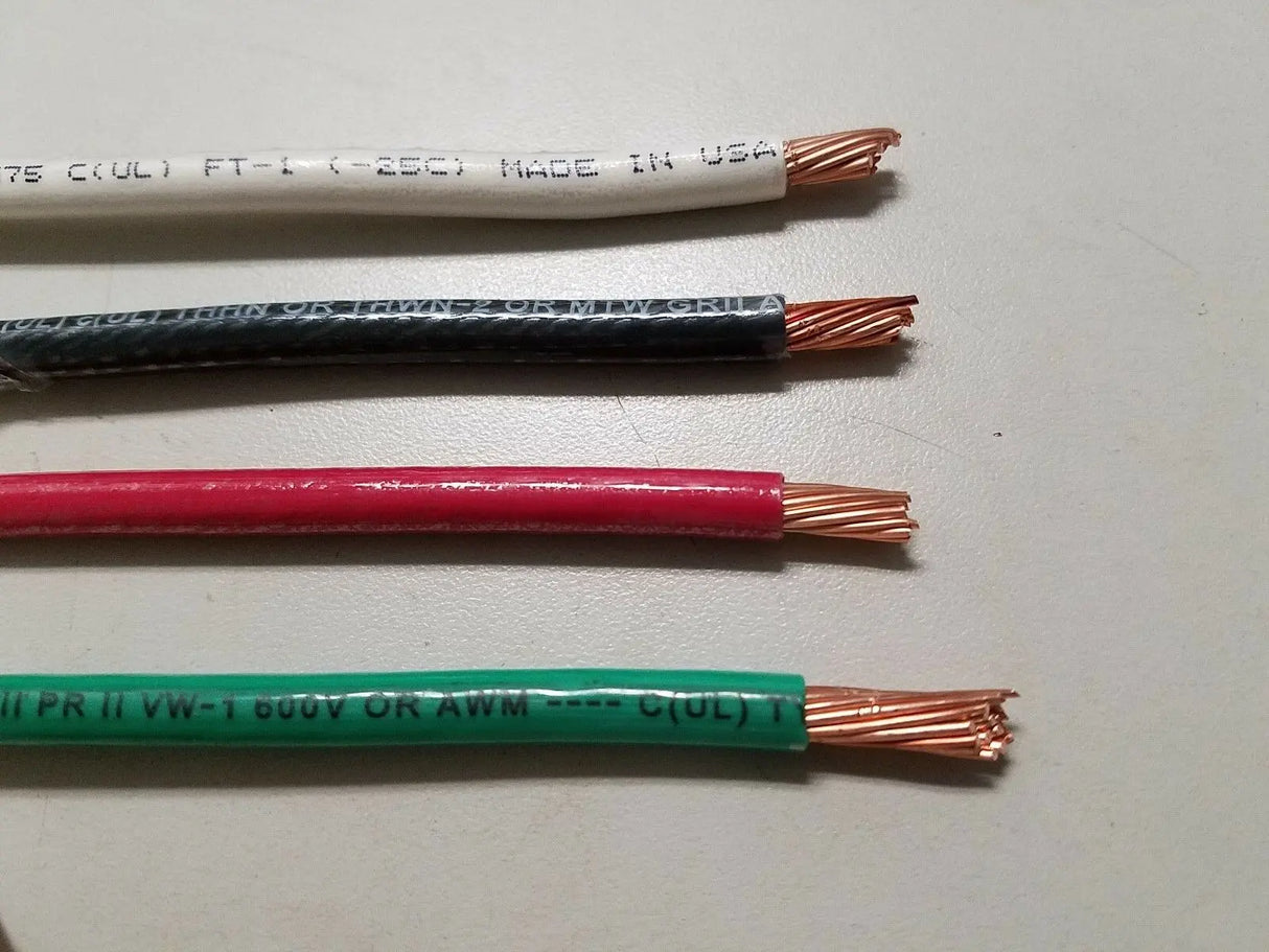 125' EA THHN THWN 6 AWG GAUGE BLACK WHITE RED GREEN STRANDED COPPER WIRE ACDC