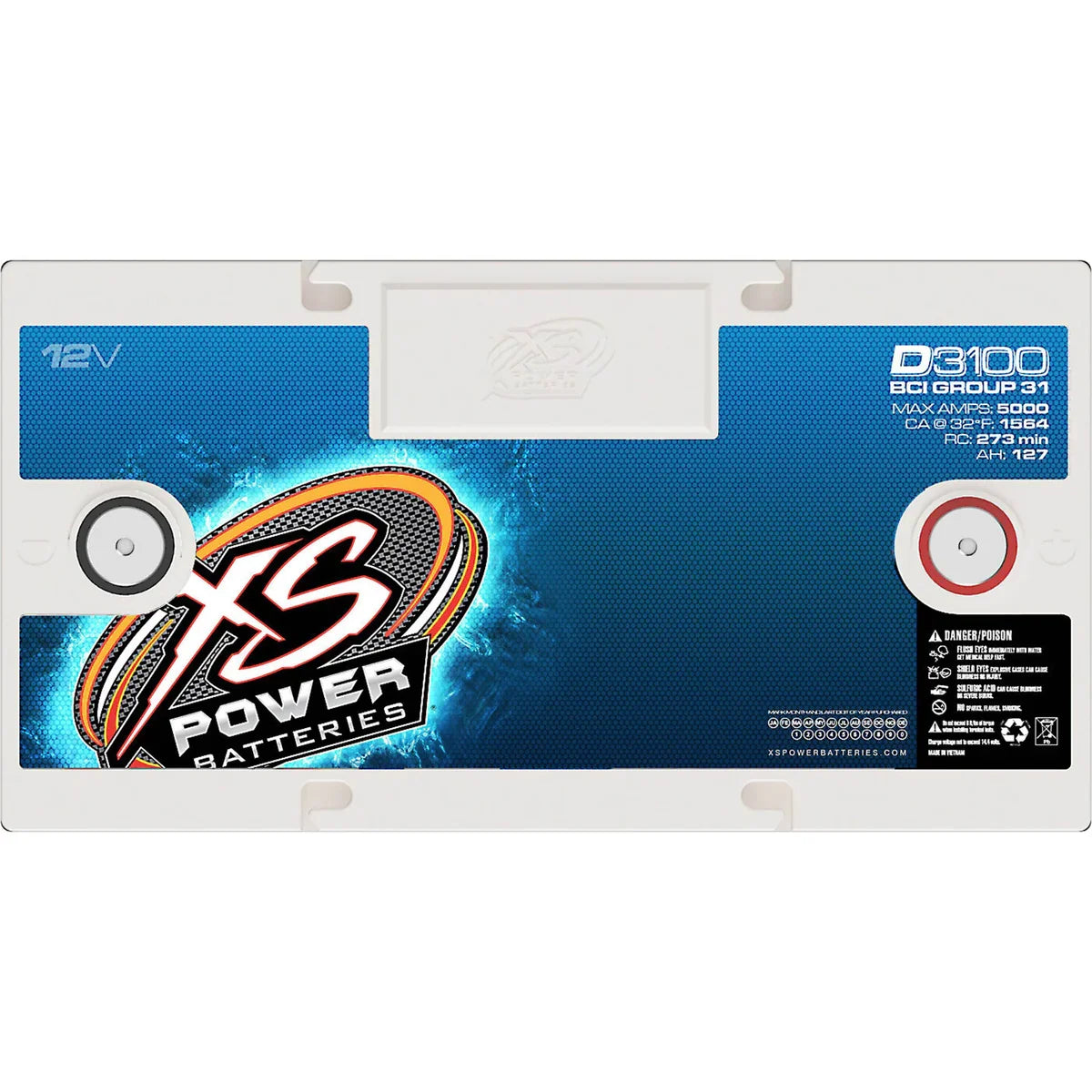 XS Power D3100 12V Group 31 AGM 5000 Amp Battery w/ FREE 580 Top Post Terminals