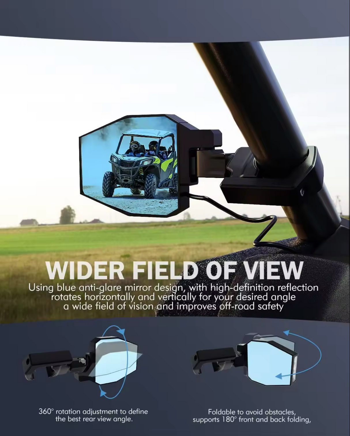 Off Road Side Mirror Pair With Sidewinder LED Pod Lights GGLighting